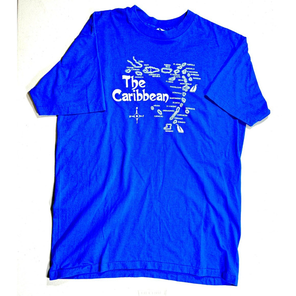 Hanes Fifty Fifty Royal Blue Caribbean Islands Map Graphic T Shirt Size Large - Picture 3 of 7